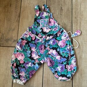 Vintage Y2K CachCach Floral Print bubble overalls Made in the USA Girls size 18m